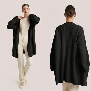 Gentle Herd 100% Cashmere Ribbed Cardigan Black With Pockets Medium